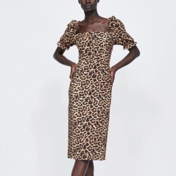 Zara Dresses & Skirts - Zara Leopard Print Midi Pencil Dress